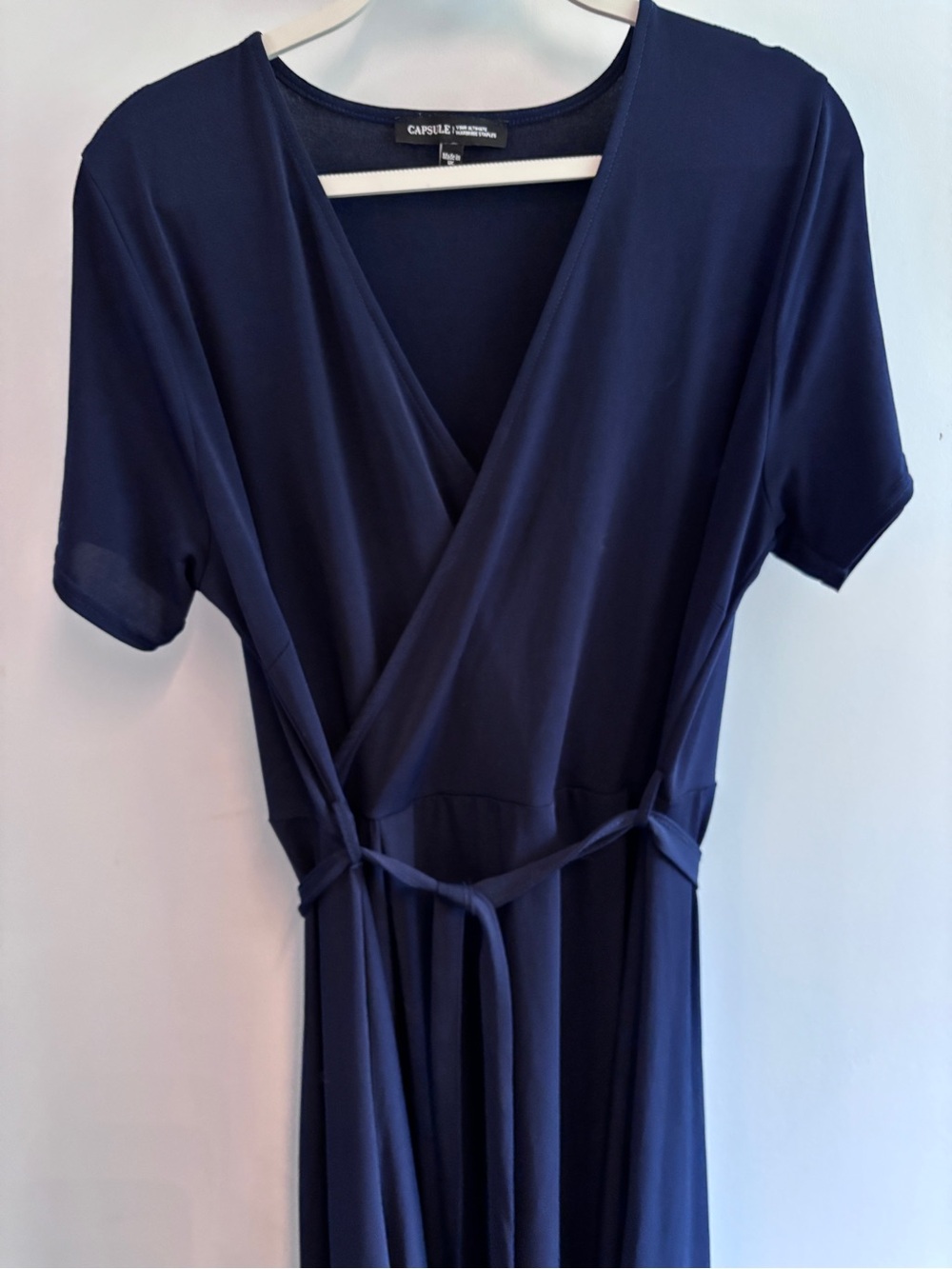 Capsule UK - faux wrap dress with high/low hem, navy blue